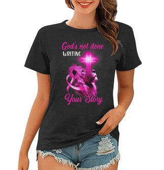 Christian Lion Cross Religious Quote Breast Cancer Awareness Women T-shirt - Seseable