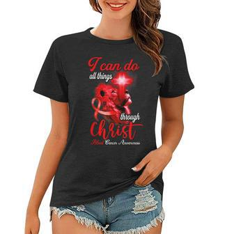 Christian Lion Cross Religious Saying Blood Cancer Awareness Women T-shirt - Seseable