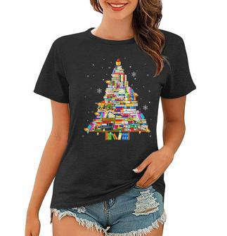 Christmas Library Tree Lights For Librarian And Book Lover V4 Women T-shirt - Thegiftio UK