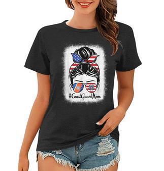 Coast Guard Mom Messy Bun Sunglasses Military Mothers Day Women T-shirt - Seseable