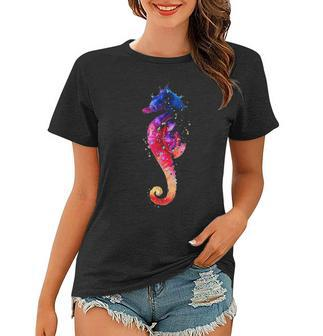 Colorful Sea Horse Lover Dad Mom Funny Kidding Women T-shirt - Seseable