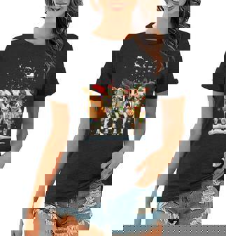 Cow Reindeer Hat Santa Christmas Light Funny Cow Christmas Women T-shirt | Mazezy