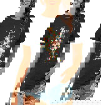 Cow Reindeer Hat Santa Christmas Lights Funny Cow Christmas Women T-shirt | Mazezy