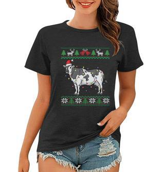 Cow Santa Claus And Lights Funny Dairy Farmer Ugly Christmas Gift Women T-shirt - Monsterry UK