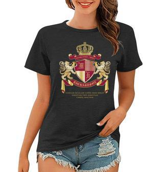 Create Your Own Coat Of Arms Red Gold Lion Emblem Women T-shirt - Seseable
