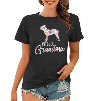 Cute Dog Pitbull Pittie Grandma Flower Gifts Gift For Womens Women T-shirt | Mazezy