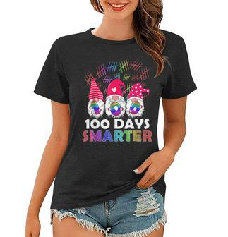 Cute Gnome Tie Dye 100 Days Smarter Teacher Kids Matching Women T-shirt - Seseable