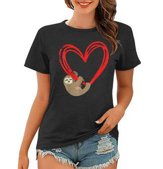 Cute Lazy Sloth Holding Heart Love Slothie Valentines Day Women T-shirt - Seseable