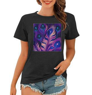 Cute Purple Peacock Feathers Illustration Birds Women Men Women T-shirt | Mazezy