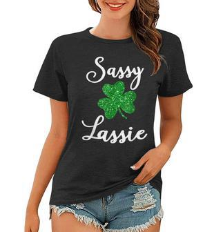 Cute Sassy Lassie Shirt Irish Shamrock Funny St Patricks Day Women T-shirt | Mazezy