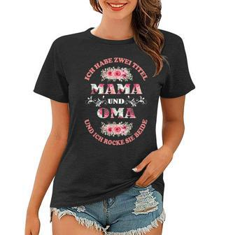 Damen Frauen Tshirt Mama und Oma Rocker mit Blumen & Vintage-Schrift - Seseable