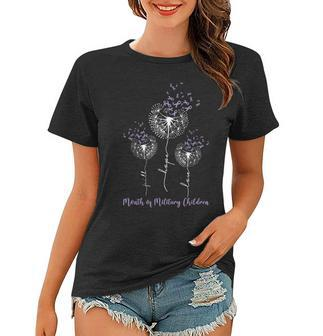 Dandelion Purple Up For Military Kids Military Child Month Women T-shirt | Mazezy