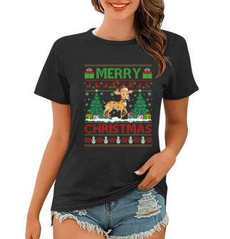 Deer Lover Xmas Tree Lights Ugly Santa Deer Christmas Great Gift Women T-shirt - Monsterry