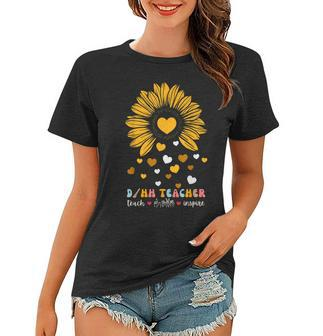 DHh Teacher Deaf And Hard Of Hearing Asl Sunflower Heart Women T-shirt - Thegiftio UK