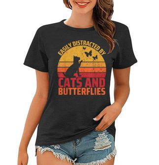 Easily Distracted By Cats And Butterflies Cat Butterfly Women T-shirt | Mazezy
