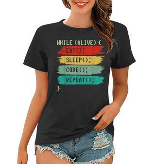 Eat Sleep Code Repeat Funny Retro Coding Coder Programmers Women T-shirt - Seseable