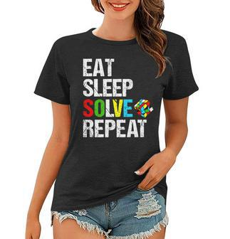 Eat Sleep Solve Repeat Speed Funny Cubing Puzzle Cube Lover Women T-shirt - Seseable