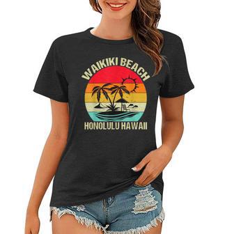 Family Vacation Vintage Retro Honolulu Hawaii Waikiki Beach Women T-shirt - Thegiftio