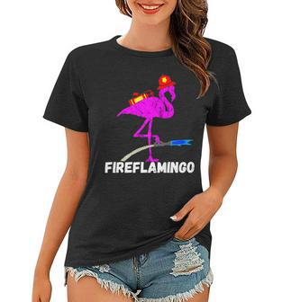 Fire Fighter Flamingo Exotic Bird Funny Firefighter Fireman Women T-shirt - Seseable
