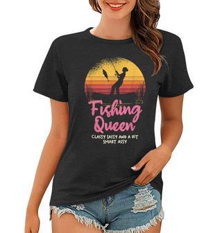 Fishing Queen Damen Frauen Tshirt mit Angler-Sonnenuntergang und Spruch - Seseable