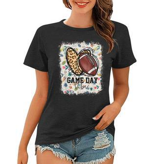 Floral Bleached Football Game Day Vibes Football Mom Women T-shirt - Thegiftio UK