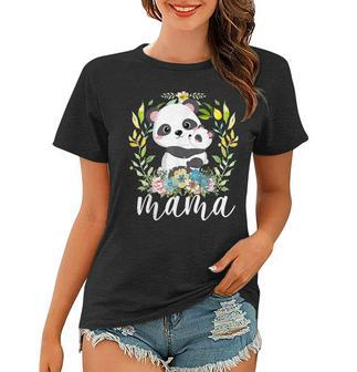 Flowers Mom & Cute Baby Panda Animal Mama Mothers Day Women T-shirt | Mazezy