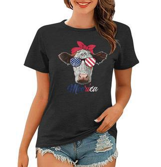 Funny 4Th Of July American Flag Cow Patriotic Women T-shirt - Thegiftio UK