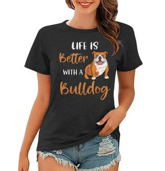 Funny Bulldog Dog Mom Life Is Better With A Bulldog Women T-shirt - Seseable