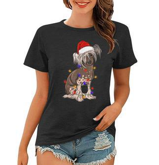 Funny Chinese Crested Xmas Lights Gift Dog Dad Dog Mom Women T-shirt | Mazezy
