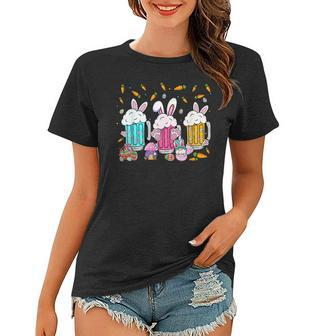Funny Easter Beer Glasses Bunny Ears Alcohol Drinking Party Women T-shirt | Mazezy
