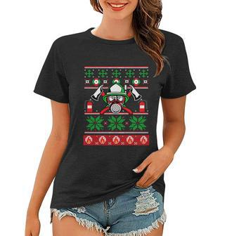 Funny Firefighter Xmas Ugly Christmas Sweater Firefighter Great Gift Women T-shirt - Monsterry
