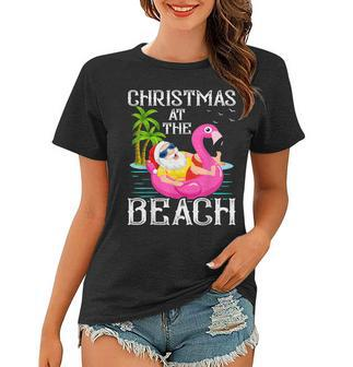 Funny Flamingo Float Santa Claus Christmas At The Beach Women T-shirt - Thegiftio UK
