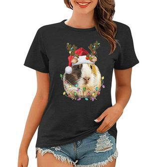 Funny Guinea Pig Santa Hat Reindeer Antlers Lights Christmas Women T-shirt - Thegiftio UK