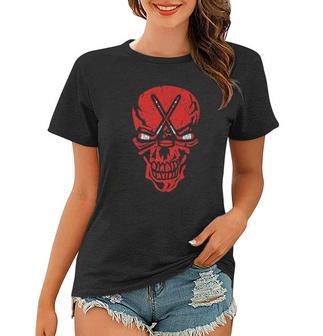 Funny Hockey Player Halloween Skull Graphic Design - Hockey Women T-shirt - Thegiftio UK