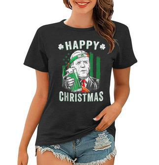 Funny Leprechaun Biden Happy Christmas For St Patricks Day Women T-shirt - Seseable