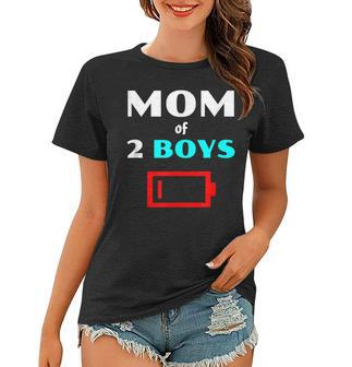 Funny Mom Of 2 Boys Tired Mother With Two Sons Low Battery Women T-shirt | Mazezy