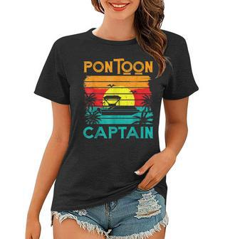 Funny Pontoon Captain Retro Vintage Style Pontoon Boat Women T-shirt - Seseable