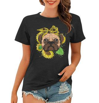 Funny Pug Dog Mom Sunflower Head Bandana Womens Girls Gift Women T-shirt - Seseable