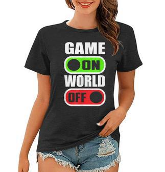 Game On World Off Gamer Gaming Konsole Gamepad Zocken Frauen Tshirt - Seseable