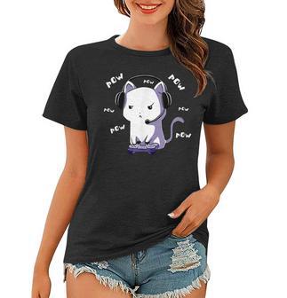 Gamer Cat Pow Pow Gaming Zocken Nerd Lustig Kawaii Zocker Frauen Tshirt - Seseable