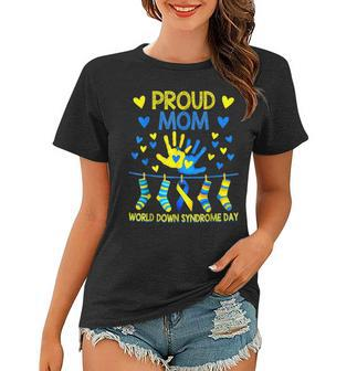 Gifts Proud Mom T21 World Down Syndrome Awareness Day Ribbon Women T-shirt | Mazezy