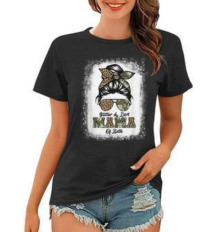 Glitter And Dirt Mom Of Both Leopard Camo Messy Bun Women T-shirt - Seseable
