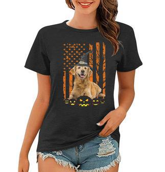 Golden Retriever Dog Pumpkin American Flag Witch Halloween Women T-shirt - Thegiftio UK