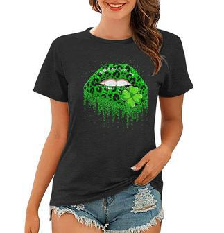 Green Lips Sexy Irish Leopard Shamrock St Patricks Day Gifts Women T-shirt - Seseable