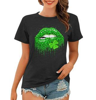 Green Lips Sexy Irish Leopard Shamrock St Patricks Day Women T-shirt - Seseable