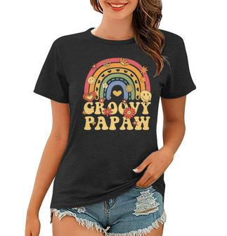 Groovy Rainbow Papaw Papa Smiling Face Dad Fathers Day Retro Women T-shirt - Thegiftio UK