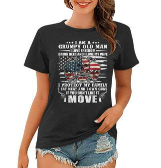 Grumpy Old Man Freedom Beer Guns Skull American Flag Women T-shirt | Mazezy