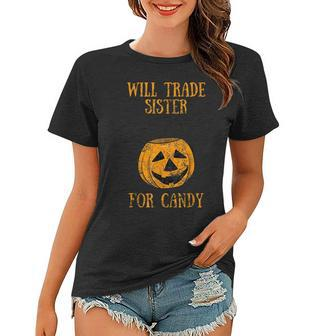 Halloween Trade Sister For Candy Jack O Lantern Gift Women T-shirt | Mazezy