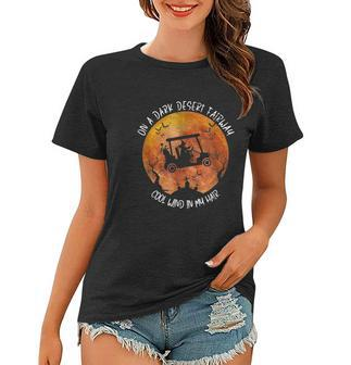 Halloween Witch Riding Golf Cart On A Dark Desert Fairway Women T-shirt - Thegiftio