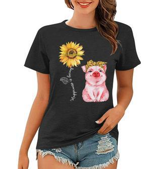 Happiness Is Being Grandma Cute Pig Sunflower Mother Gifts Women T-shirt - Seseable